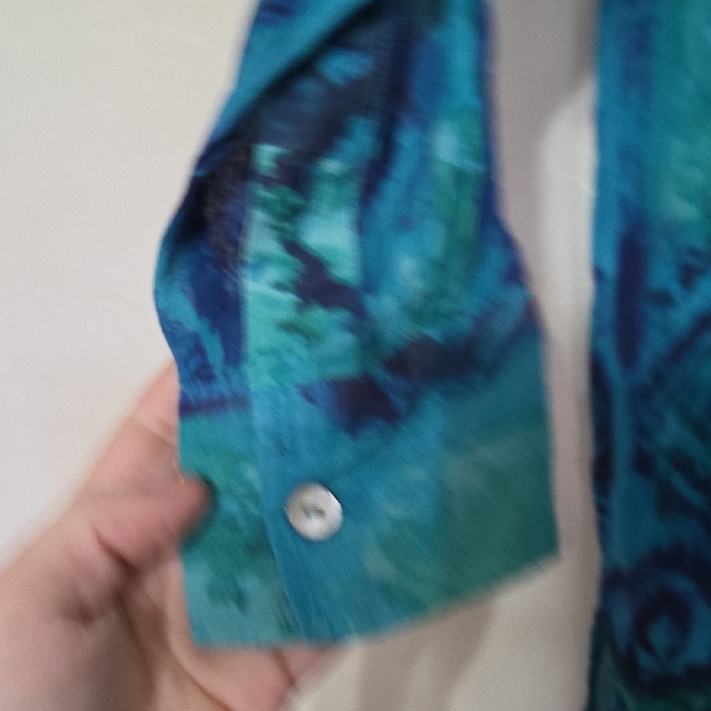 Chico's Teal & Turquoise Patterned Button-Front S… - image 7